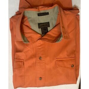 Vintage Eddie Bauer Mens L Orange Rufton Twill Short Sleeve Button Down Shirt